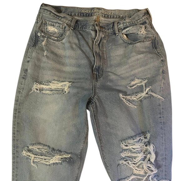 American Eagle Jeans Womens 12 Blue Mom Jeans Distressed Destroyed High Rise Y2K - Picture 2 of 13
